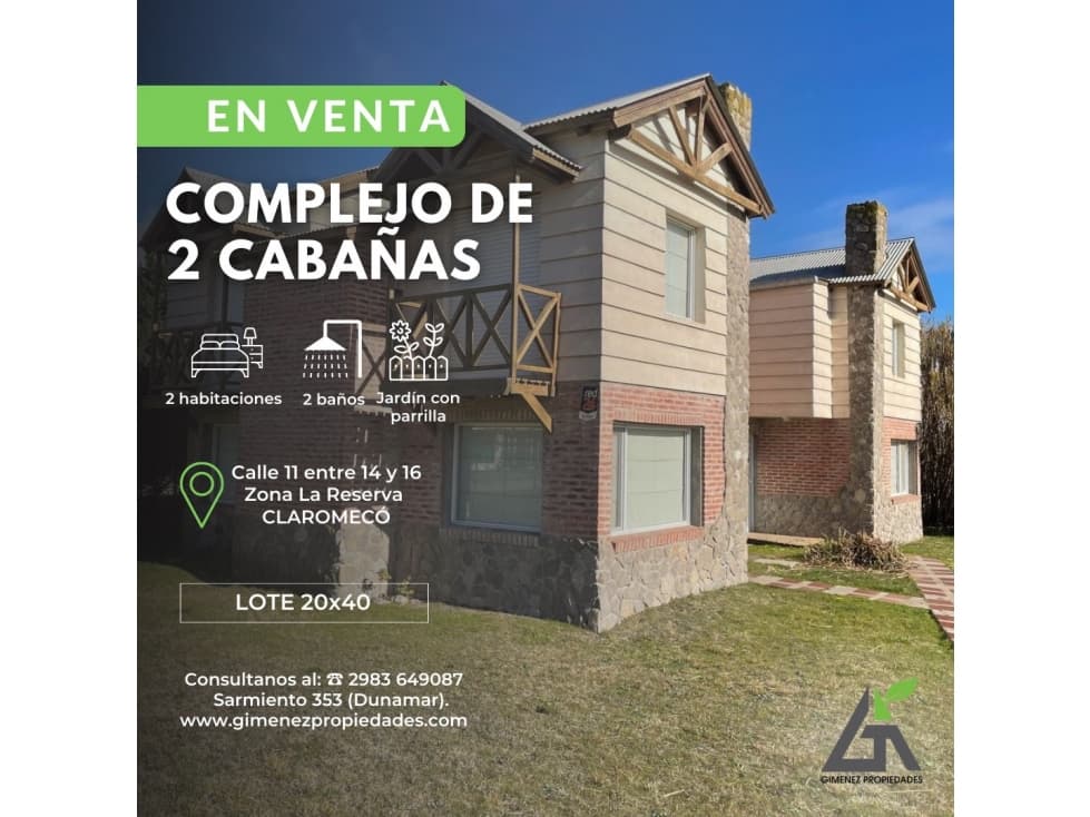 COMPLEJO 2 Cabañas + LOTE Lindero Calle 11 e/14 y 16 - 1