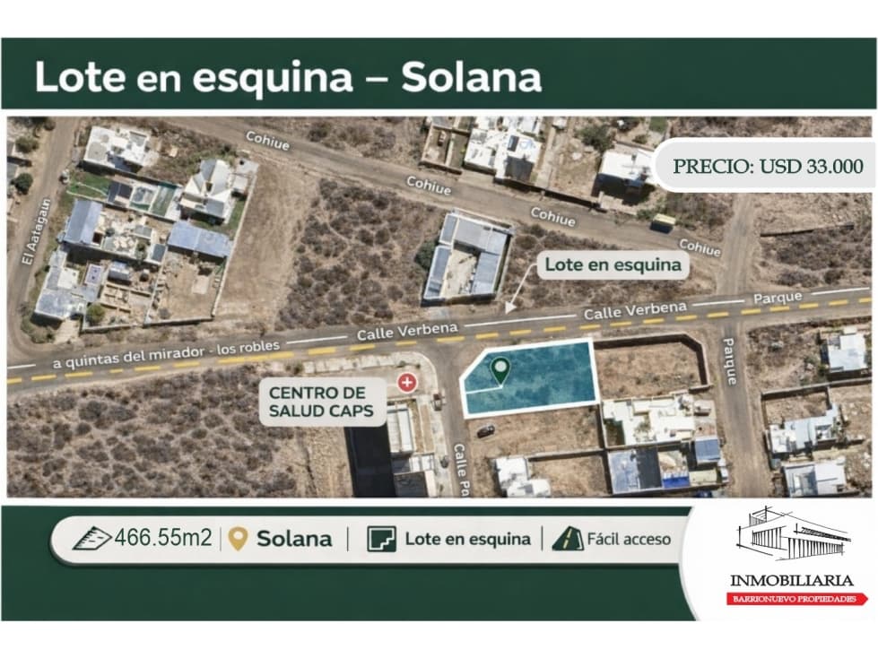 Se vende lote de esquina en SOLANA, frente al CAPS, usd 28.000 - 1