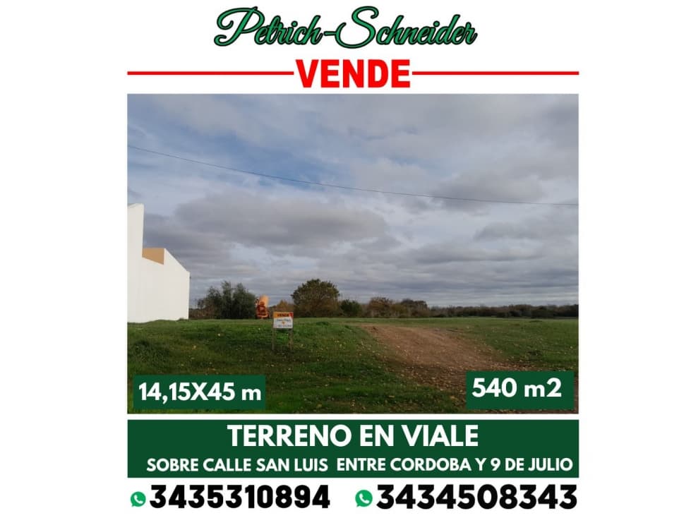 SE VENDE TERRENO DE 540 M2 EN VIALE - 1