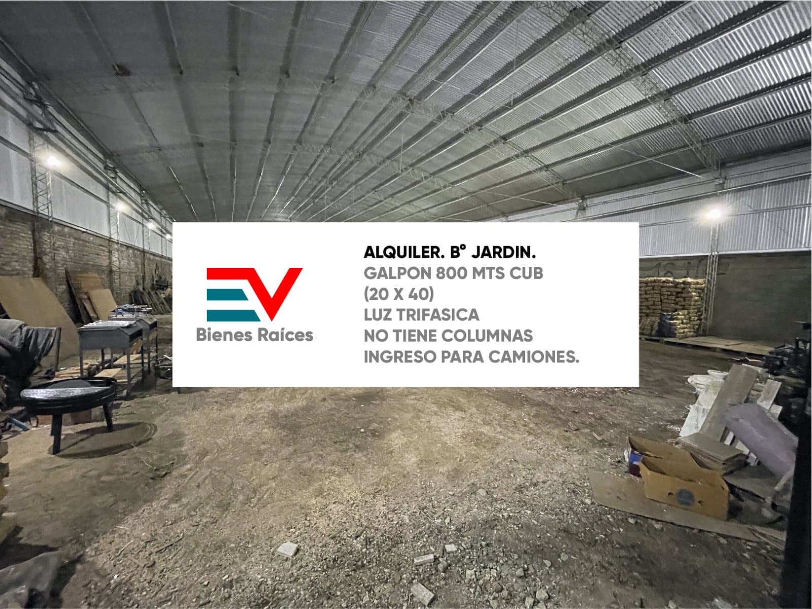 ALQUILER. BARRIO JARDIN. GALPON 800 MTS CUBIERTOS. LUZ TRIFASICA - 1