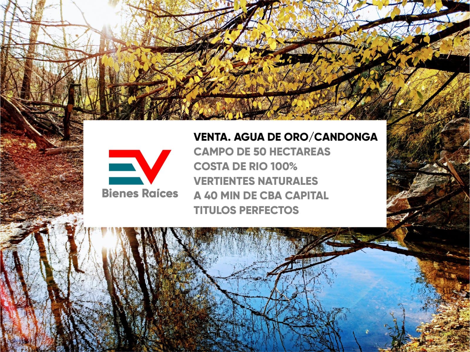 VENTA. AGUA DE ORO / CANDONGA. 47 HTAS A 45 MIN DE CBA CAP. CON COSTA DE RIO. TITULOS PERFECTOS - 1