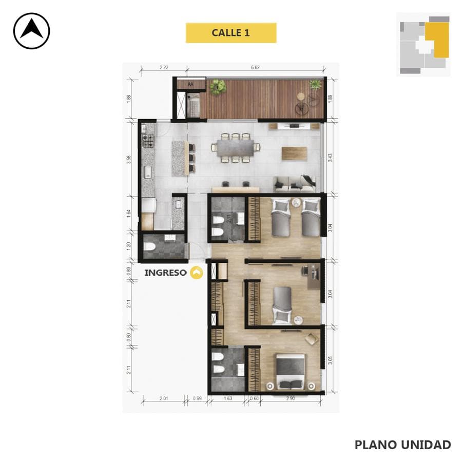 Departamento 3 dormitorios en venta, Balcón terraza norte - Granadero Baigorria - 1