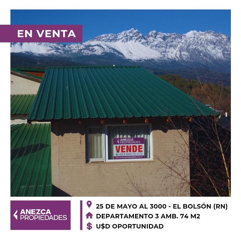 SE VENDE DEPARTAMENTO 3 AMBIENTES EL BOLSÓN CENTRO - 1