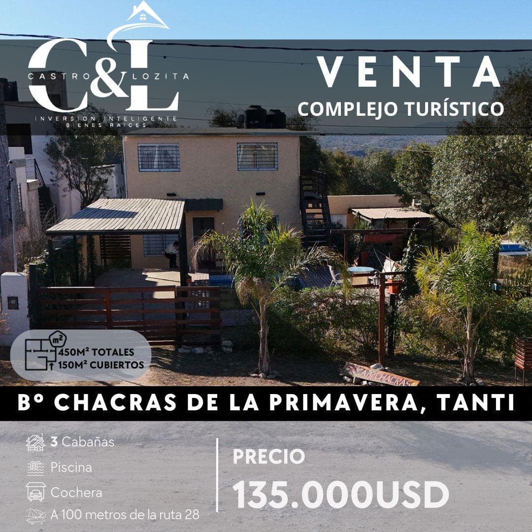 COMPLEJO TURÍSTICO DE 3 UNIDADES EQUIP. A MTS DE RUTA 28, B° CHACRAS DE LA PRIMAVERA - TANTI - 1