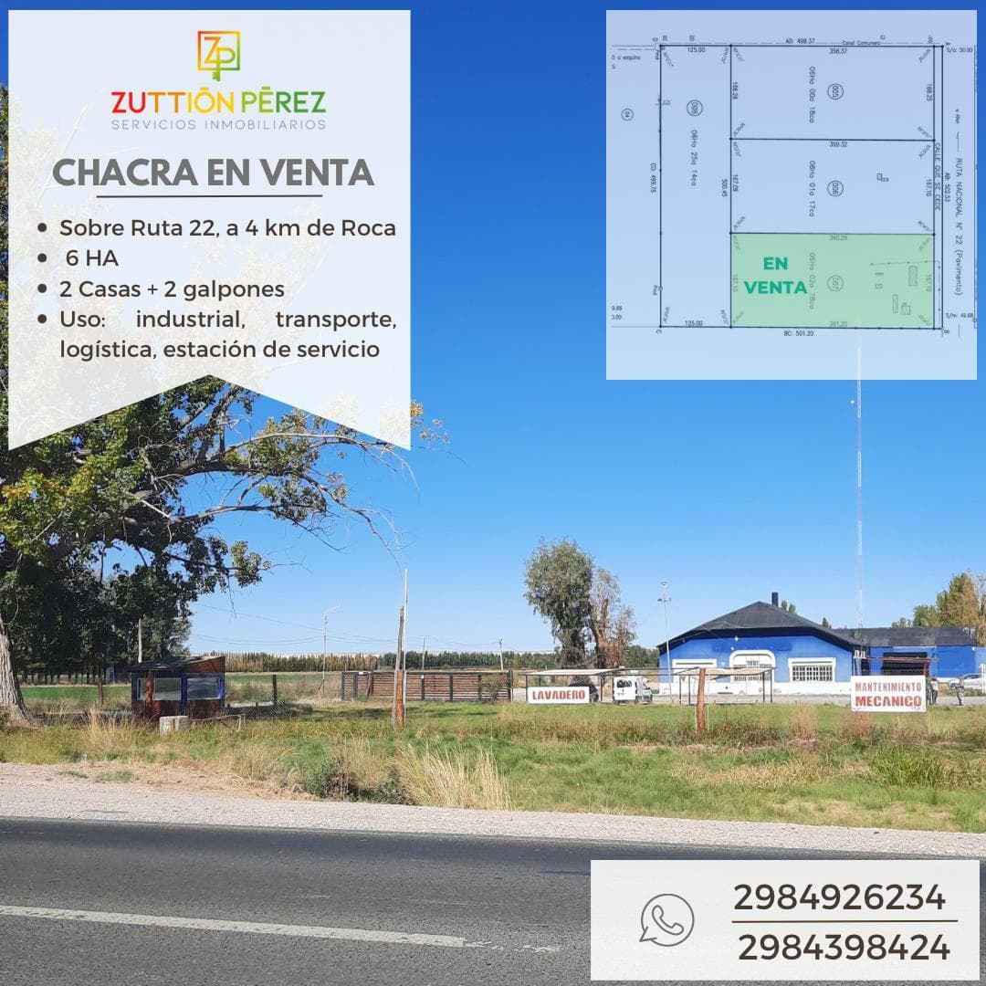 Chacra en venta sobre ruta 22 uso industrial, transporte, logistica - 1