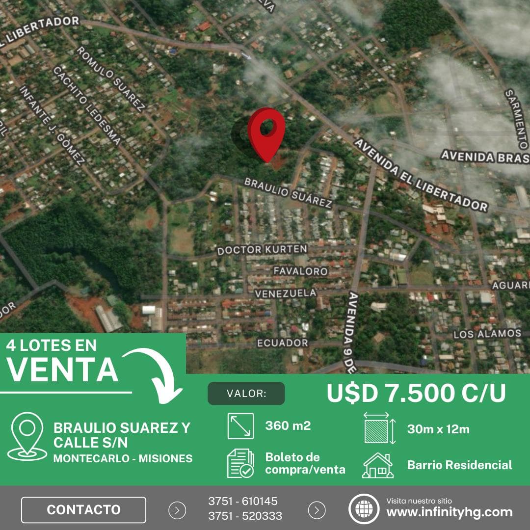 Terrenos de 12m x 30m en VENTA, Montecarlo - Misiones - 1