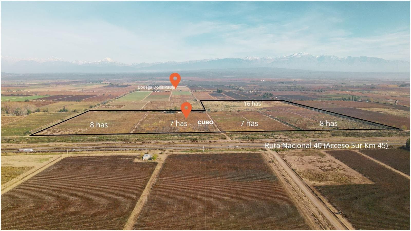 47 hectáreas de campo con gran Frente en Ruta Nacional 40 (Acceso Sur) Ugarteche, Luján de Cuyo. - 1