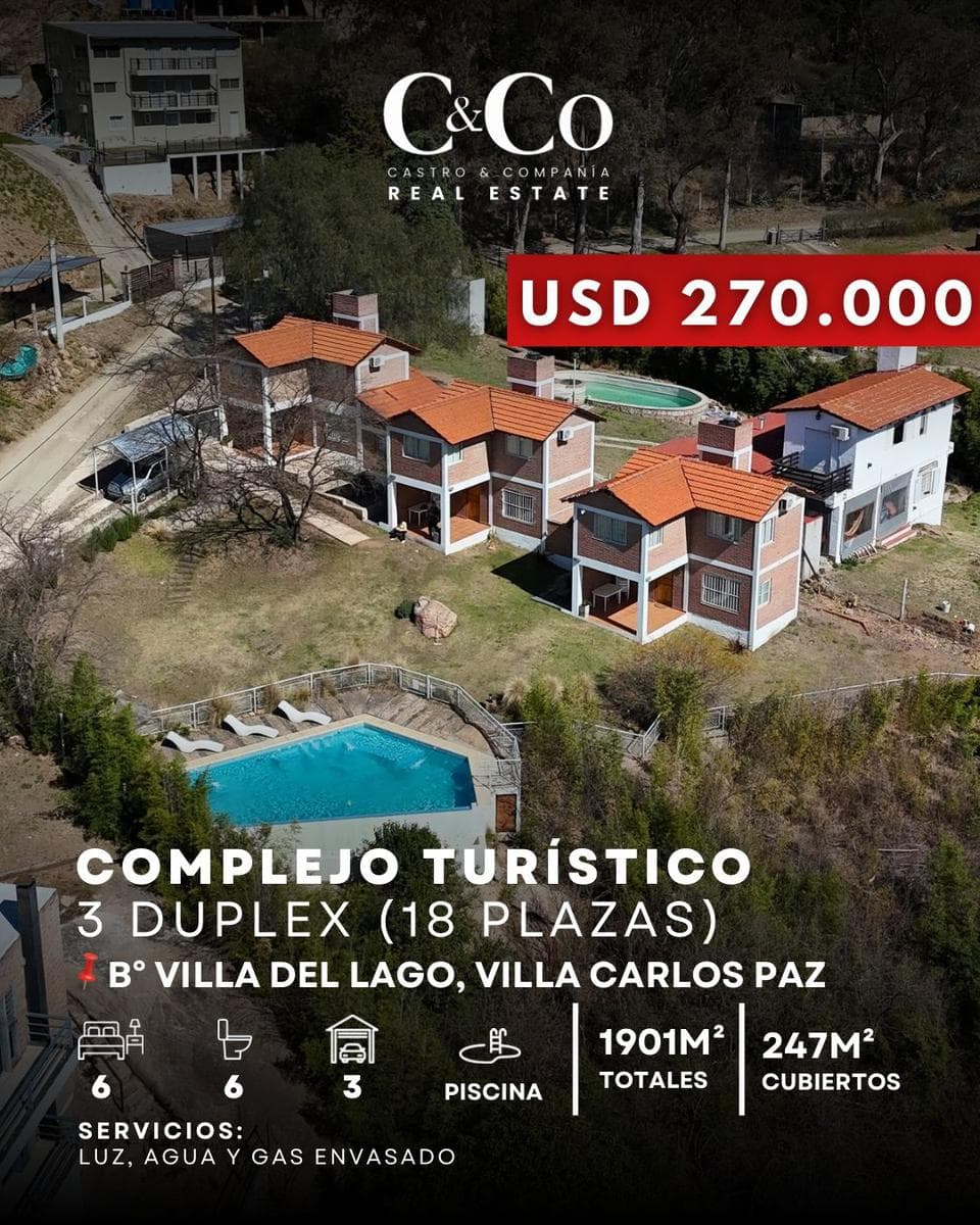 Complejo Turístico De 3 Duplex C/Pileta En 1.901M² De Terreno En Villa Del Lago, Villa Carlos Paz - 1
