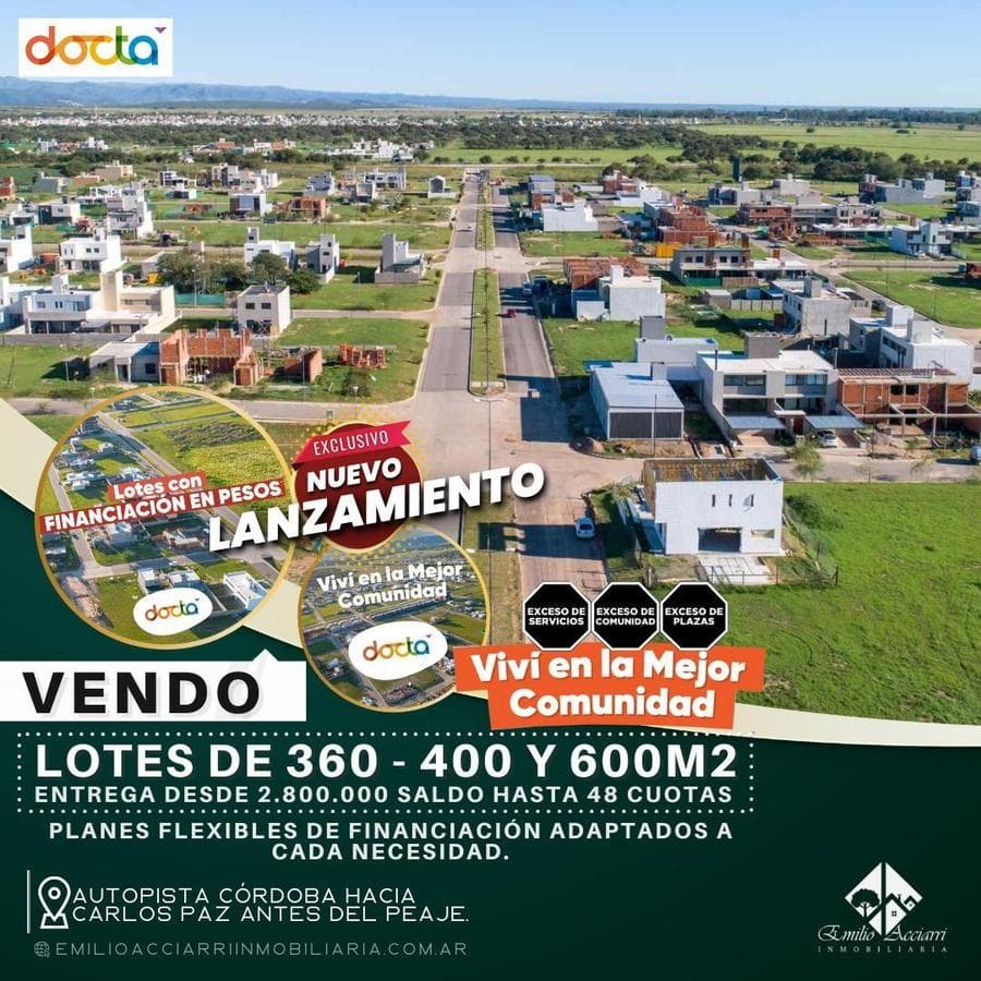Oportunidad VENDO lotes con amplia financiación en Docta urbanización - 1