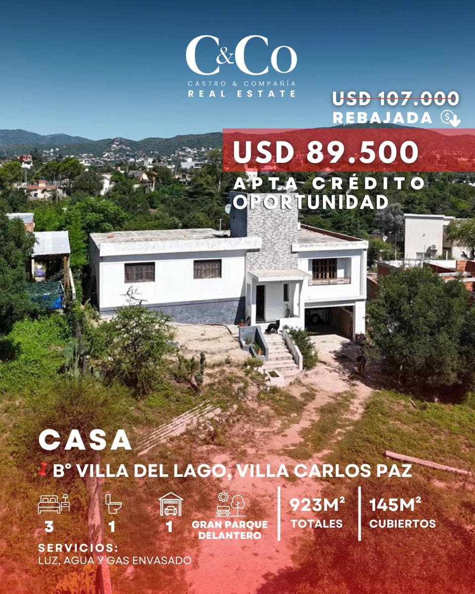 Venta Casa De 3 Dormitorios Con Terreno de 923 M2 En Villa Del Lago - Villa Carlos Paz - 1