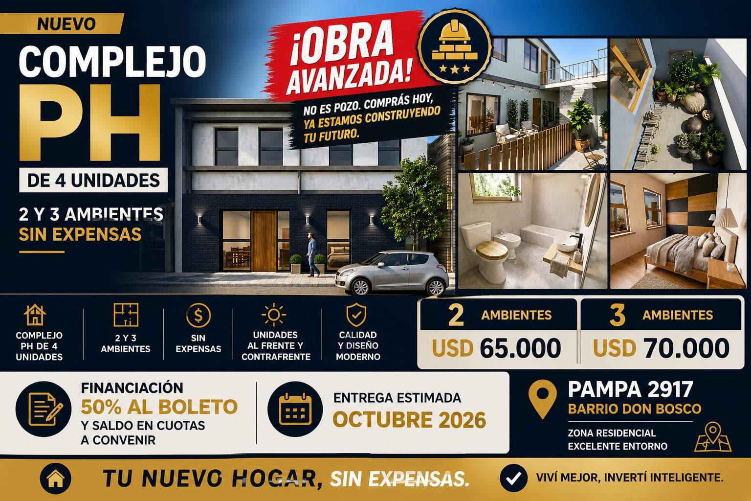 COMPLEJO DE 4 UNIDADES PH – 2 Y 3 AMBIENTES SIN EXPENSAS - 1
