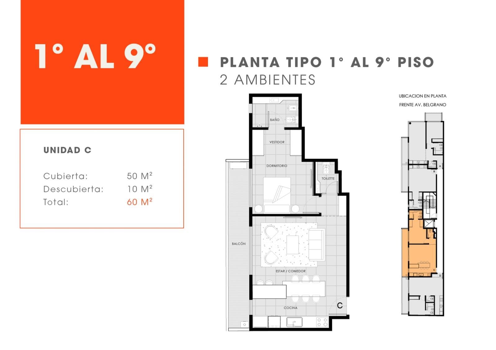 Av. Belgrano 3588 2° C - Almagro - 2 ambientes con balcón amplio en construcción - 1