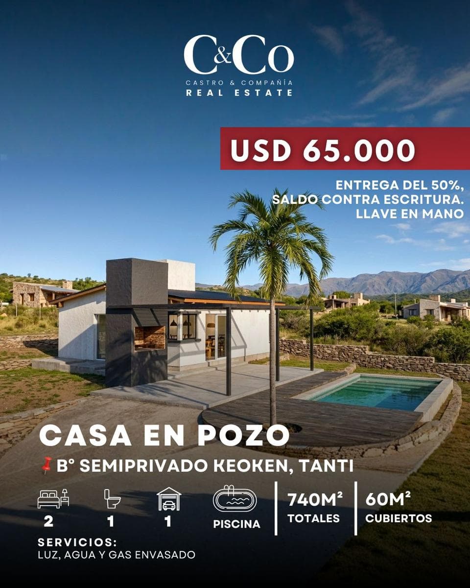 Venta En Pozo Casa De 2 Dormitorios Y Piscina A Estrenar En Barrio Keoken - Tanti - 1