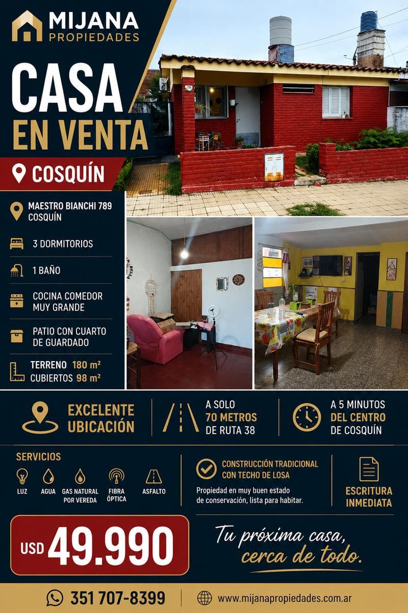 Casa en venta Cosquin 3 dorm - excelente ubicacion - con gas natural (por la vereda) - 1